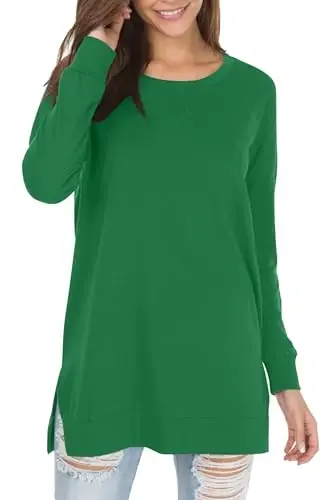 levaca Women's Fall Long Sleeve Side Split Loose Blouses Casual Pullover Tunic Tops - 1