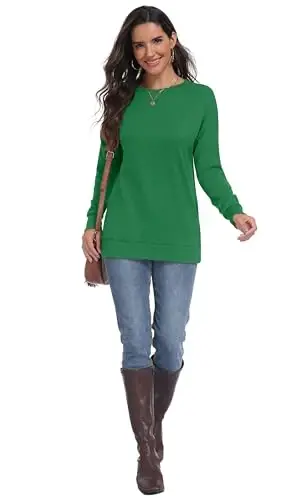 levaca Women's Fall Long Sleeve Side Split Loose Blouses Casual Pullover Tunic Tops - 2