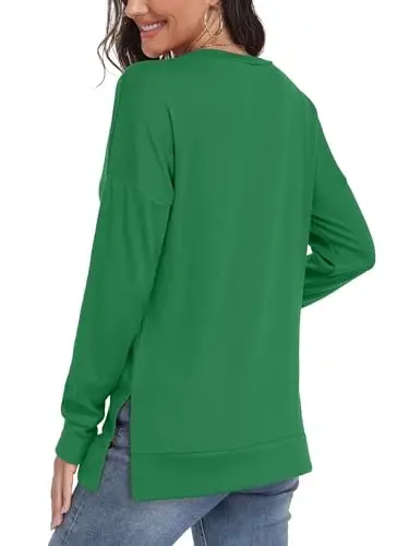 levaca Women's Fall Long Sleeve Side Split Loose Blouses Casual Pullover Tunic Tops - 4