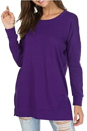 levaca Women's Fall Long Sleeve Side Split Loose Blouses Casual Pullover Tunic Tops - 2