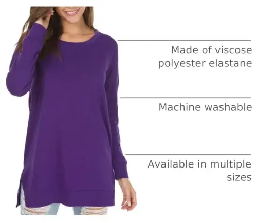 levaca Women's Fall Long Sleeve Side Split Loose Blouses Casual Pullover Tunic Tops - 4