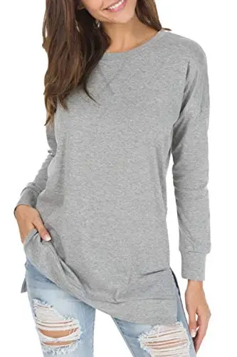levaca Women's Fall Long Sleeve Side Split Loose Blouses Casual Pullover Tunic Tops - 1