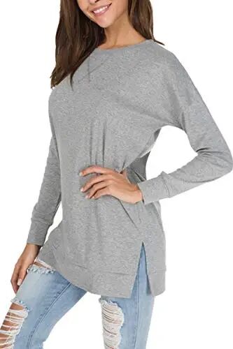 levaca Women's Fall Long Sleeve Side Split Loose Blouses Casual Pullover Tunic Tops - levaca (1)