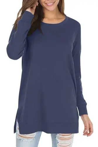 levaca Women's Fall Long Sleeve Side Split Loose Blouses Casual Pullover Tunic Tops - 1