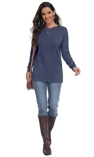 levaca Women's Fall Long Sleeve Side Split Loose Blouses Casual Pullover Tunic Tops - levaca (1)