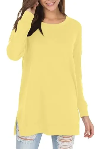 levaca Women's Fall Long Sleeve Side Split Loose Blouses Casual Pullover Tunic Tops - 1