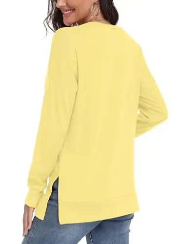 levaca Women's Fall Long Sleeve Side Split Loose Blouses Casual Pullover Tunic Tops - 4