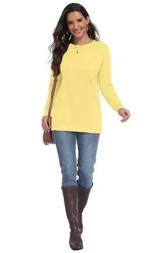 levaca Women's Fall Long Sleeve Side Split Loose Blouses Casual Pullover Tunic Tops - levaca (1)