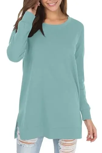 levaca Women's Fall Long Sleeve Side Split Loose Blouses Casual Pullover Tunic Tops - 1