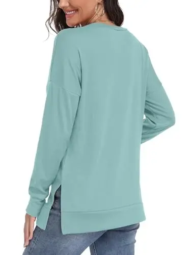 levaca Women's Fall Long Sleeve Side Split Loose Blouses Casual Pullover Tunic Tops - 4