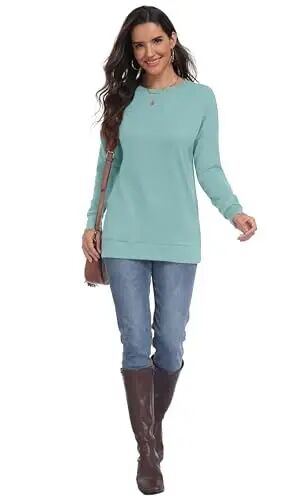 levaca Women's Fall Long Sleeve Side Split Loose Blouses Casual Pullover Tunic Tops - levaca (1)