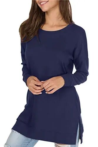 levaca Women's Fall Long Sleeve Side Split Loose Blouses Casual Pullover Tunic Tops - 2