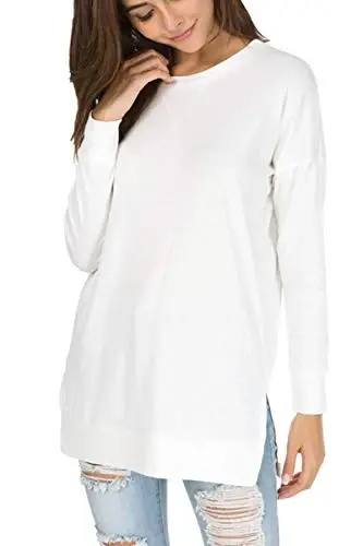 levaca Women's Fall Long Sleeve Side Split Loose Blouses Casual Pullover Tunic Tops | Side Split Fall Chothes Business Work Blouses Crew Neck Pullover Loose Outfit - LEVACA (1)