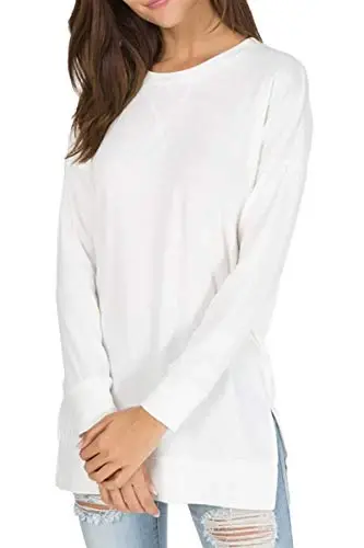 levaca Women's Fall Long Sleeve Side Split Loose Blouses Casual Pullover Tunic Tops | Side Split Fall Chothes Business Work Blouses Crew Neck Pullover Loose Outfit - 1
