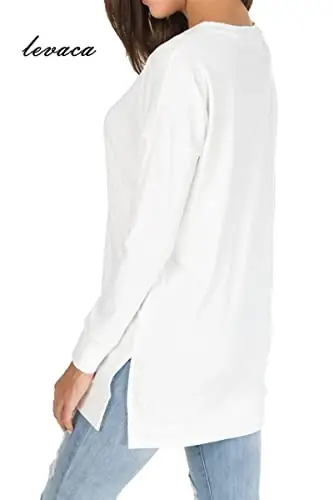 levaca Women's Fall Long Sleeve Side Split Loose Blouses Casual Pullover Tunic Tops | Side Split Fall Chothes Business Work Blouses Crew Neck Pullover Loose Outfit - 5