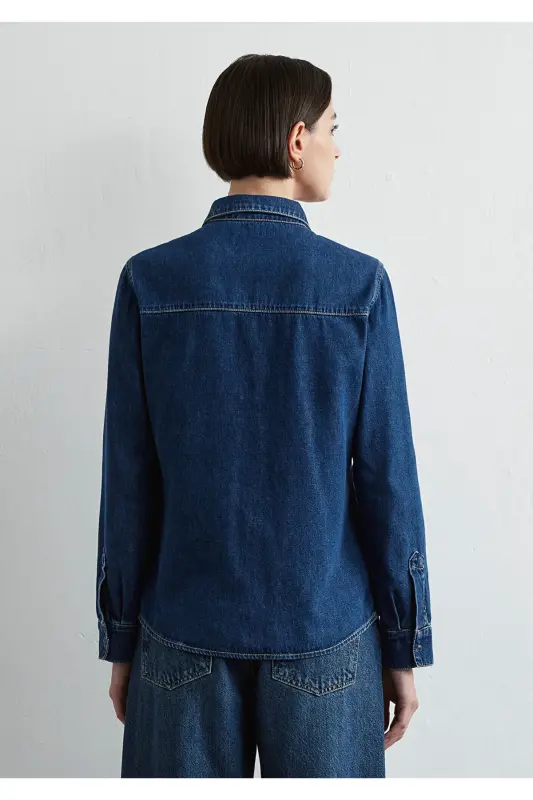 Levia Classic Denim Koyu Jean Gömlek Fitted / Vücu - 4