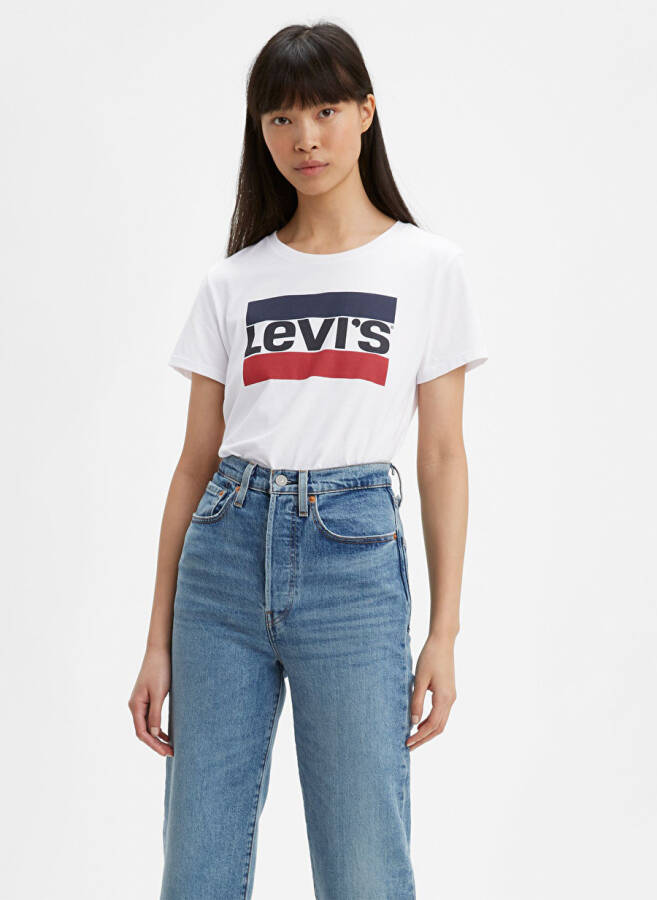 Levis 17369-1313 Bisiklet Yaka Kısa Kol Baskılı Beyaz Kadın T-Shirt - 1