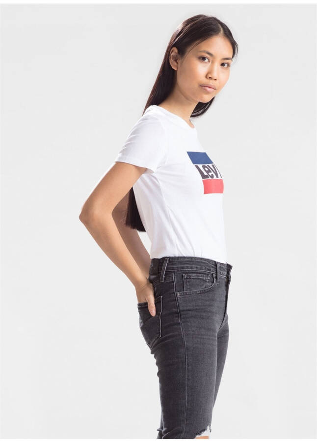 Levis 17369-1313 Bisiklet Yaka Kısa Kol Baskılı Beyaz Kadın T-Shirt - 6