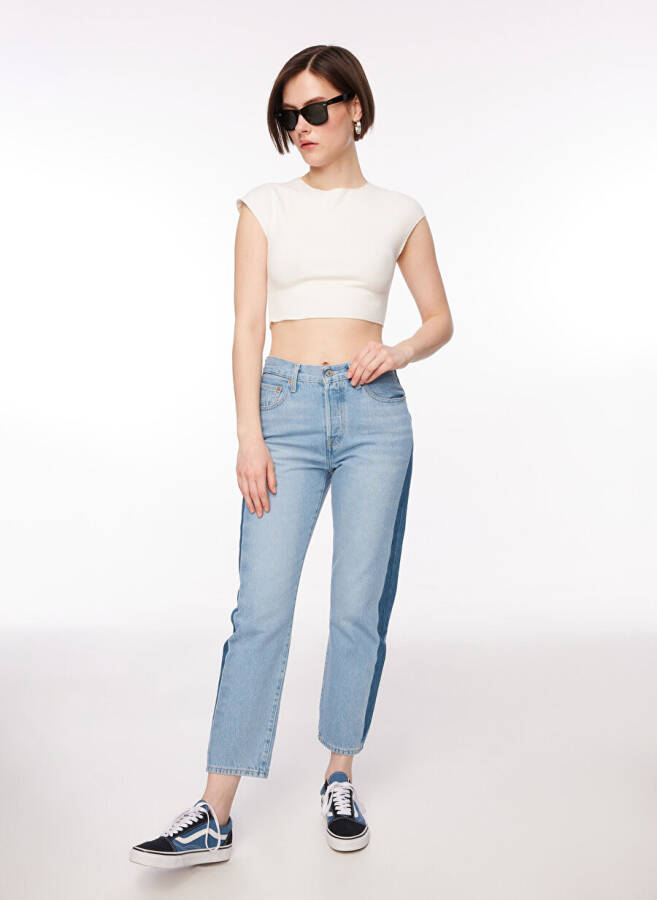 Levi's 501 Crop Ochchiq ko'k yuqori belli ayollar uchun jinsi shimlari NEVER FADE - 6