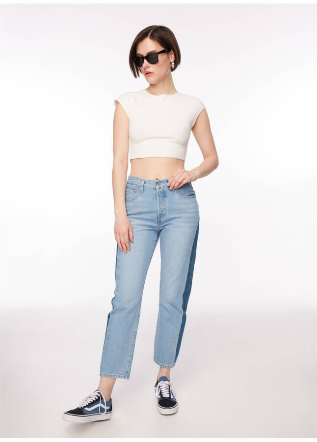 Levi's 501 Crop Ochchiq ko'k yuqori belli ayollar uchun jinsi shimlari NEVER FADE - 11