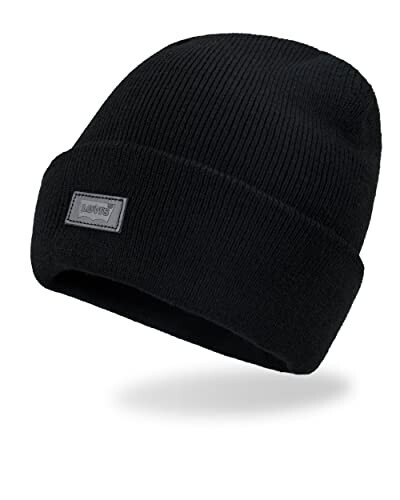 Levi's All Season Comfy Leather Logo Patch Cuffed Hero Beanie - 17