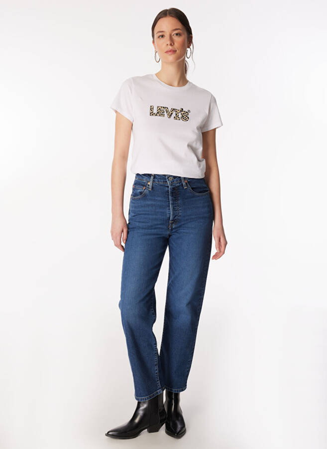 Levi's Dark Blue Women's High Waist Denim Pants RIBCAGE STRAIGHT ANKLE DIAL UP THE - 6