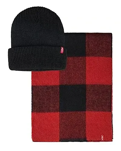 Levi's Men's Classic Winter Warm Knit Beanie Hat and Scarf Set 