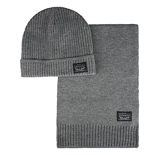 Levi's Men's Classic Winter Warm Knit Beanie Hat and Scarf Set - 1