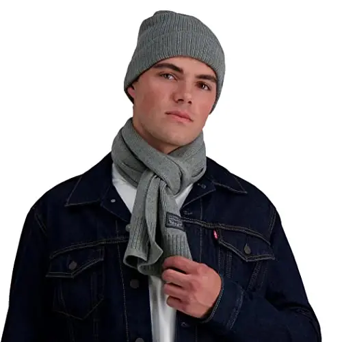 Levi's Men's Classic Winter Warm Knit Beanie Hat and Scarf Set - 7