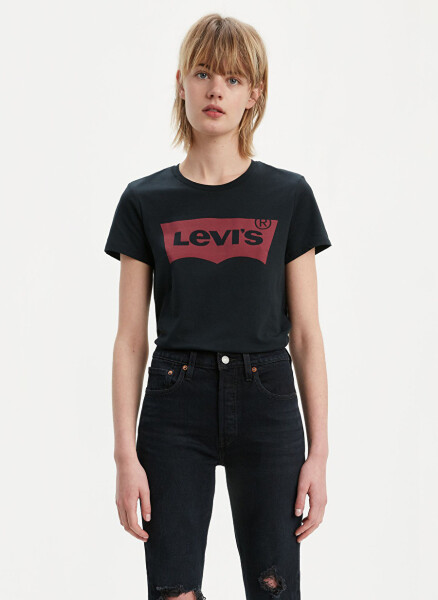 Levis Kadın Bisiklet Yaka Baskılı Siyah T-Shirt - 1