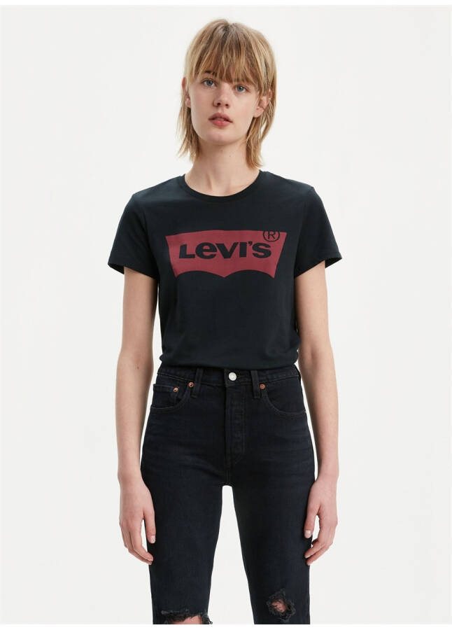 Levis Kadın Bisiklet Yaka Baskılı Siyah T-Shirt - 5