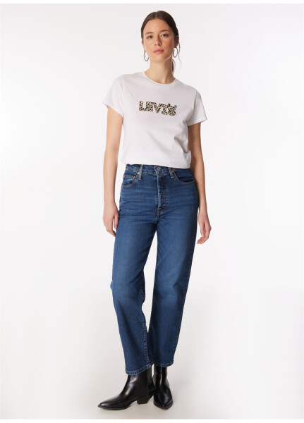 Levi's Koyu Mavi Kadın Yüksek Bel Denim Pantolon RIBCAGE STRAIGHT ANKLE DIAL UP THE - 11