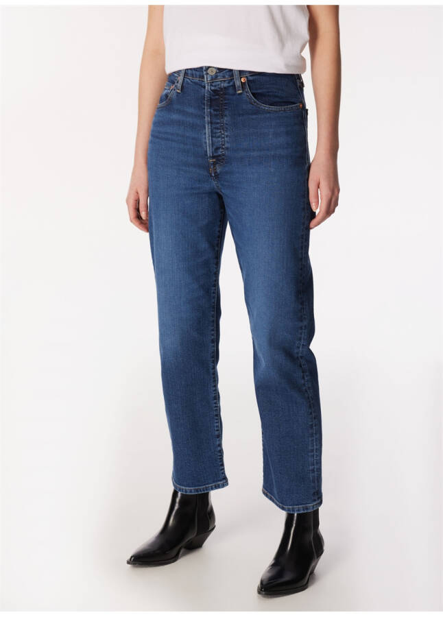 Levi's Koyu Mavi Kadın Yüksek Bel Denim Pantolon RIBCAGE STRAIGHT ANKLE DIAL UP THE - 13