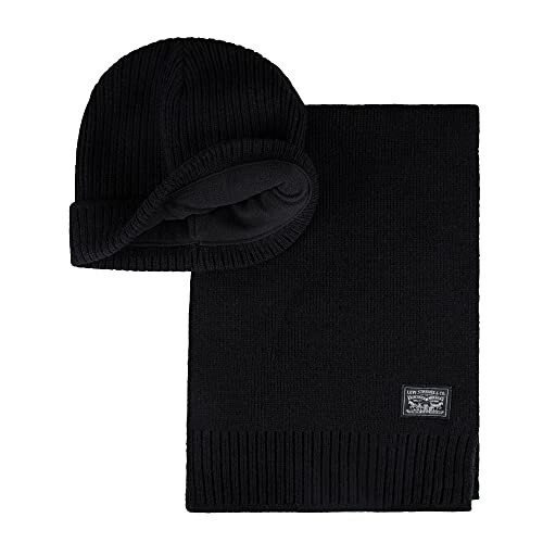 Levi's Men's Classic Winter Warm Knit Beanie Hat and Scarf Set - 2