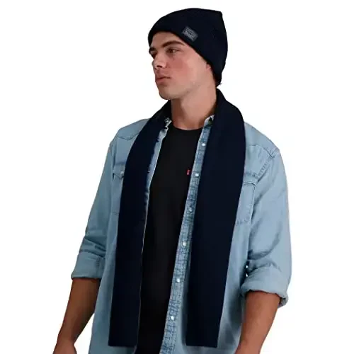 Levi's Men's Classic Winter Warm Knit Beanie Hat and Scarf Set - 7