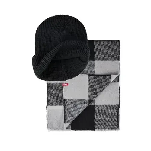 Levi's Men's Classic Winter Warm Knit Beanie Hat and Scarf Set - 4