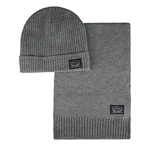 Levi's Men's Classic Winter Warm Knit Beanie Hat and Scarf Set - 1