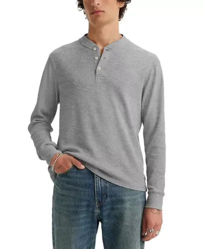 Levis Men's Long-Sleeve Thermal Henley Shirt - Mid Tone Gray Heather - 1