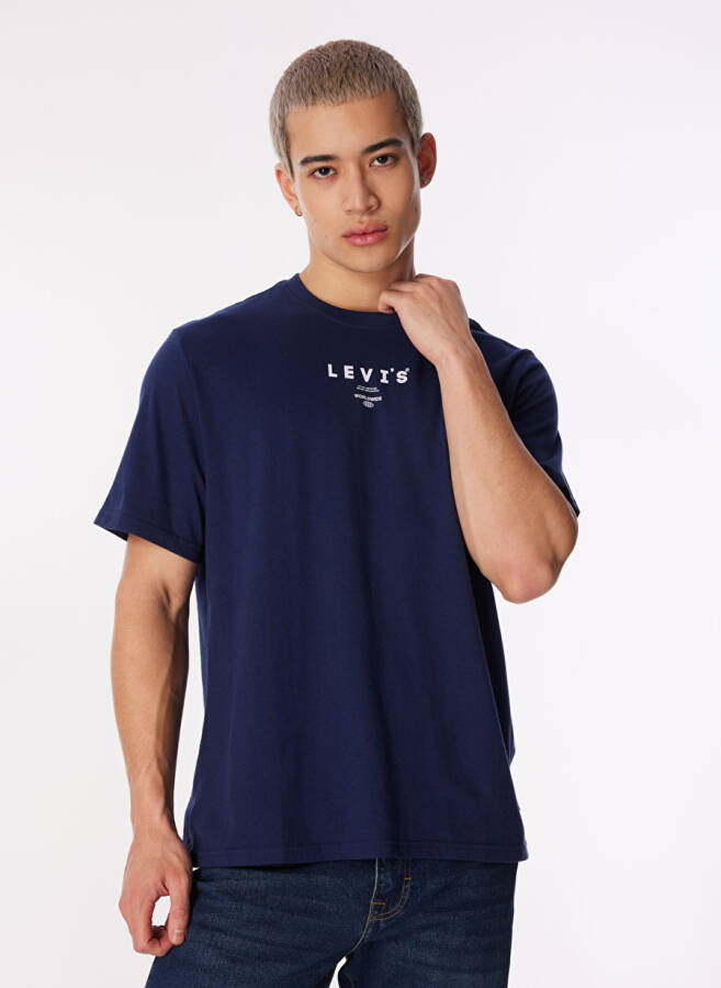 Levis Men's T-Shirt, Blue, Printed, Crew Neck - 4