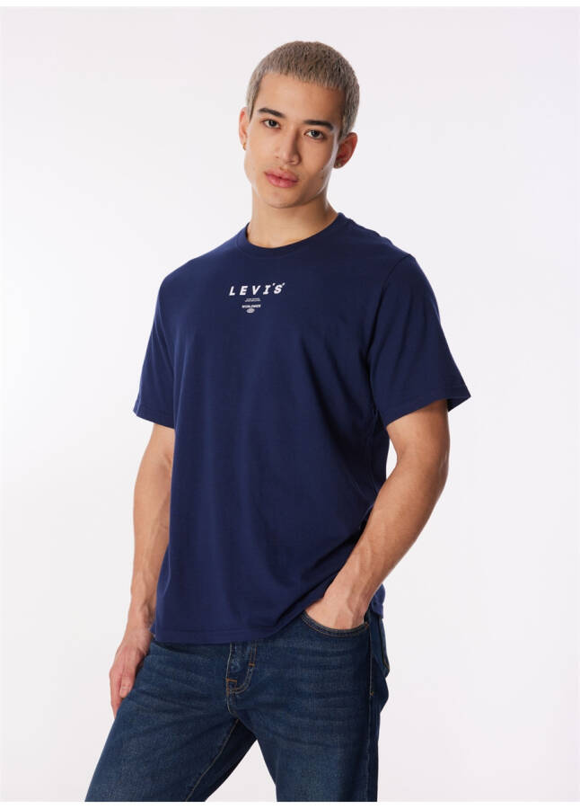 Levis Men's T-Shirt, Blue, Printed, Crew Neck - 8