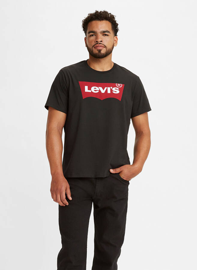 Levi's Qora Rangli Krujka Yaka Bosilgan Erkaklar T-Shirt - 1