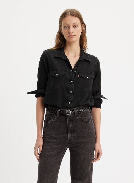 Levis Regular Fit Shirt Collar Plain Black Women's Shirt ICONIC WESTERN DARK AGES - 3