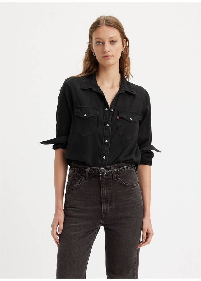 Levis Regular Fit Shirt Collar Plain Black Women's Shirt ICONIC WESTERN DARK AGES - 5