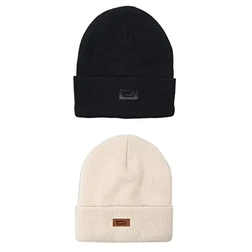 Levi's All-Gender Classic Warm Winter Knit with Lined Beanie Hat-Creame Solid 