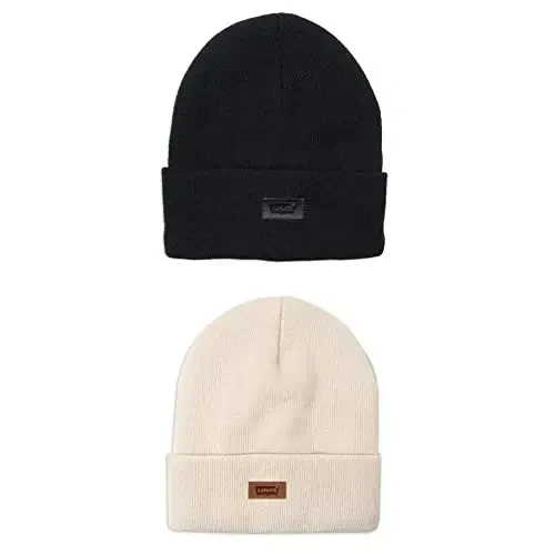 Levi's All-Gender Classic Warm Winter Knit with Lined Beanie Hat-Creame Solid - LEVI'S
