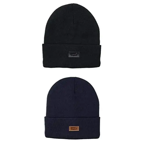 Levi's Unisex-Adult's Classic Knit Cuffed All Season Beanie Hat, Black Solid & Navy Solid, One Size 