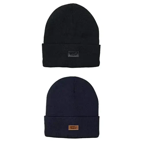 Levi's Unisex-Adult's Classic Knit Cuffed All Season Beanie Hat, Black Solid & Navy Solid, One Size - 1
