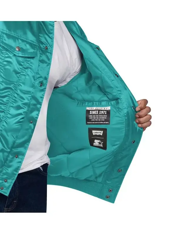 Levi’s x Starter Erkaklar Aqua Mayami Delfinlari Kumush Tab Yuk mashinasi To'liq Snap Kurtkasi-Aqua - 4