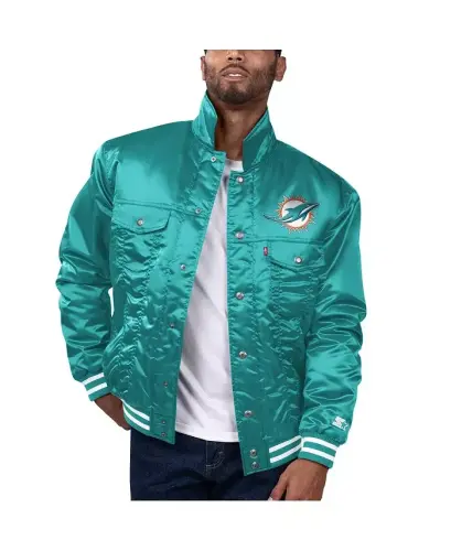 Levi’s x Starter Men's Aqua Miami Dolphins Silver Tab Trucker Full-Snap Jacket - Aqua - 1