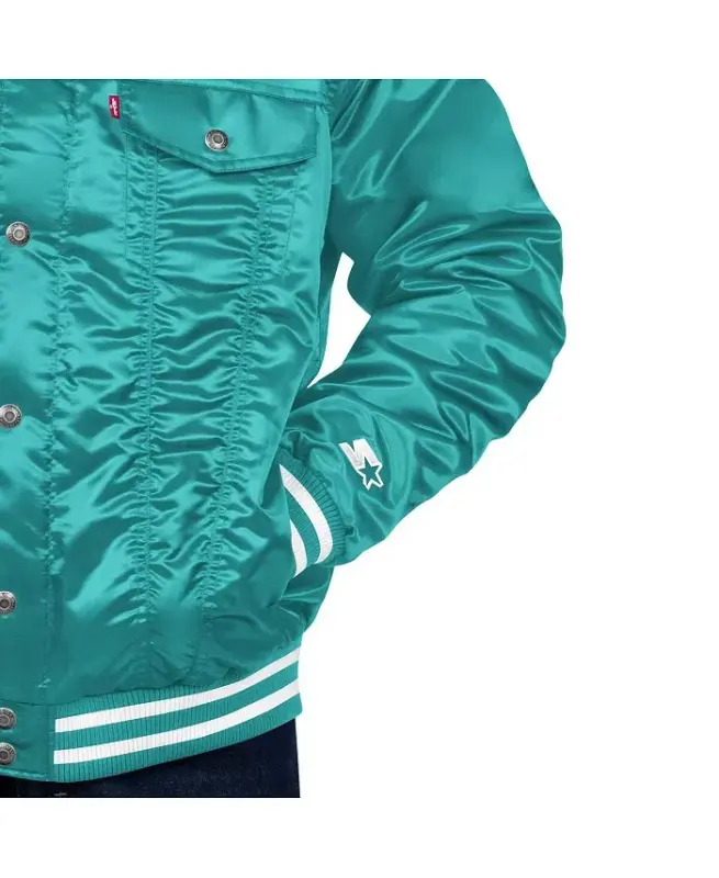 Levi’s x Starter Men's Aqua Miami Dolphins Silver Tab Trucker Full-Snap Jacket-Aqua - 2